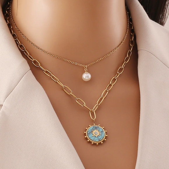 Expressive Round Geometric Stainless Steel Electroplating Necklaces - Picture 2 of 2